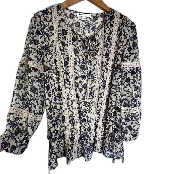 Dr2 Sheer Crochet Lace Strips Peplum Boho Blouse Size XS - Picture 1 of 12